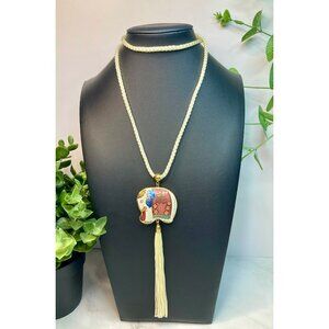Vintage Cloisonné Enamel Elephant Pendant Necklace -132
